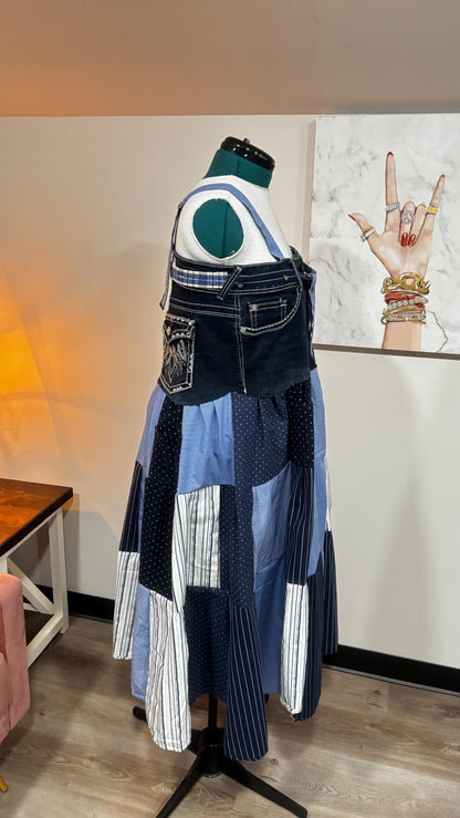 Upcycled Men’s Shirt Patchwork Maxi Dress – (One of a Kind)