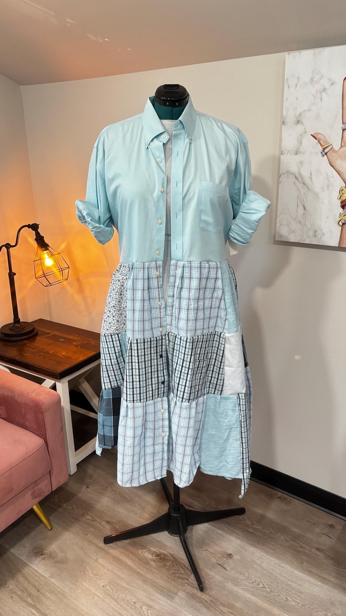 Upcycled Men’s Shirt Patchwork Duster • One of a Kind Plaid Dress