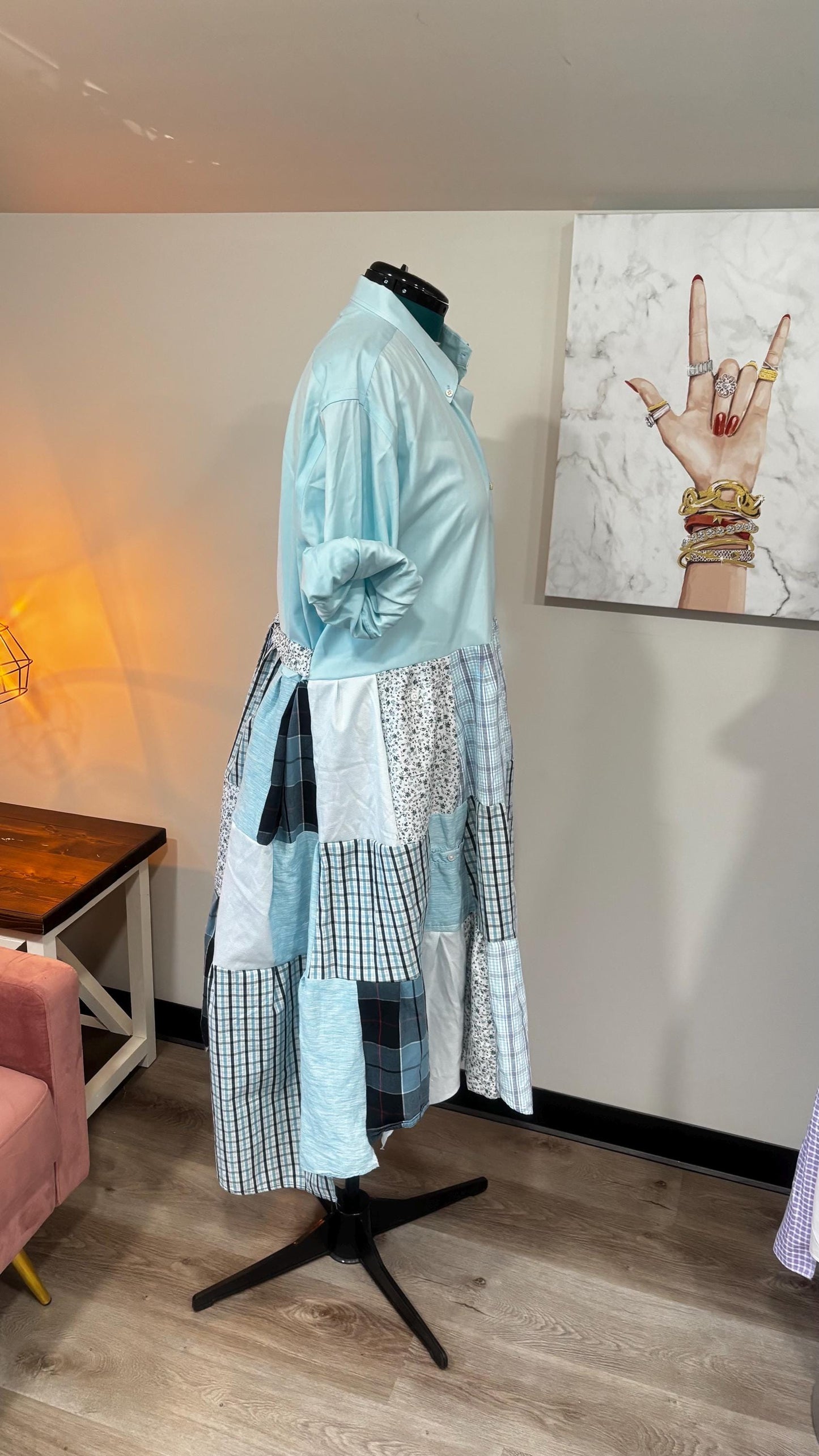 Upcycled Men’s Shirt Patchwork Duster • One of a Kind Plaid Dress