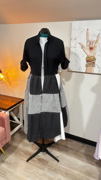 Upcycled Men’s Shirt Patchwork Duster • One of a Kind Plaid Dress