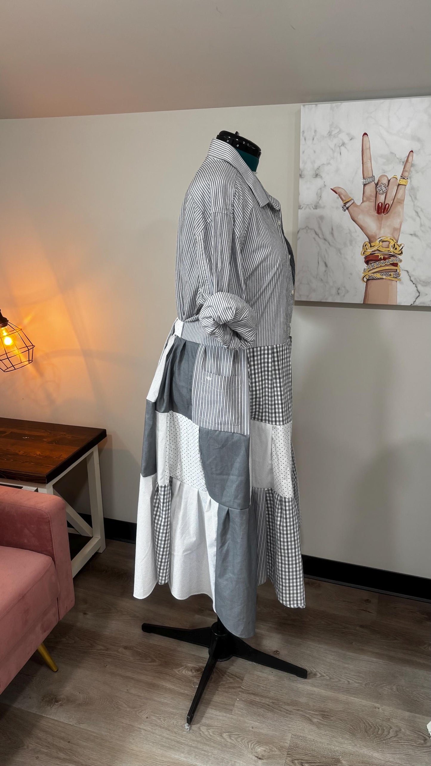 Upcycled Men’s Shirt Patchwork Duster • One of a Kind Plaid Dress