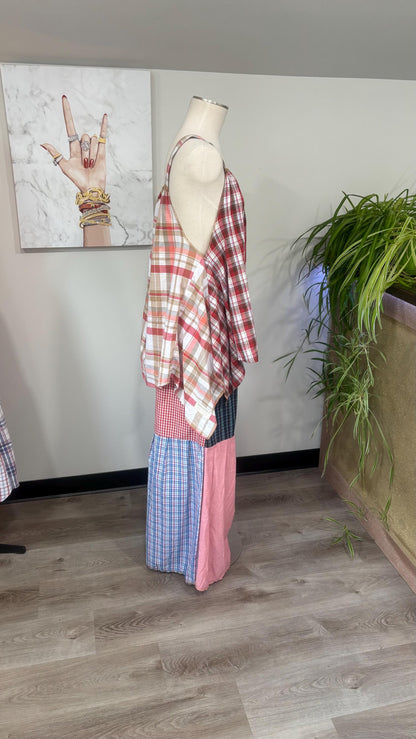 Upcycled Patchwork Two Piece Set | Reversible Top & Wide Leg Pants Made From Mens Shirts