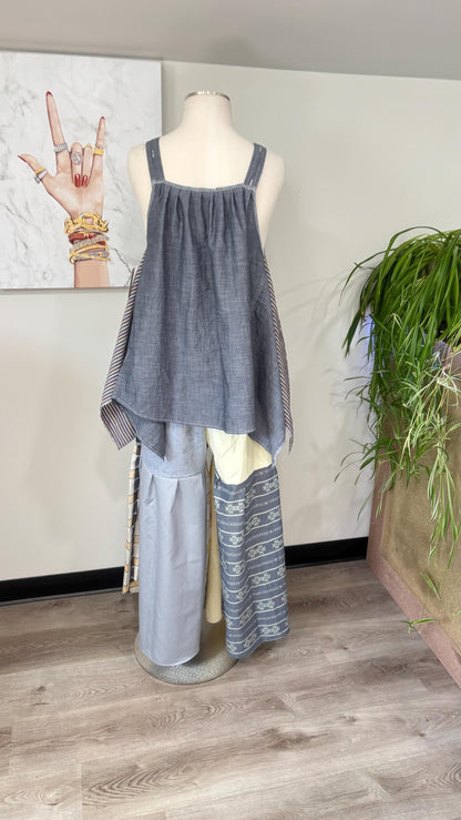 Upcycled Patchwork Two Piece Set | Reversible Flowy Top & Wide Leg Pants Made From Mens Shirts