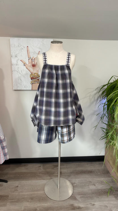 Reversible Upcycled Two Piece Set | Flowy Top, Patchwork Shorts,  Made from Men’s Shirts