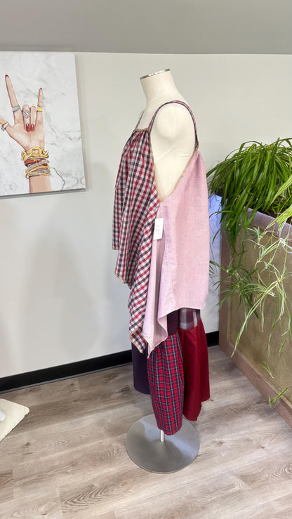 Reversible Patchwork Capri Set | Upcycled Men’s Shirts, Wide Leg Pants, Flowy Top