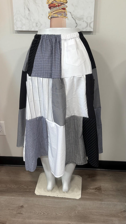 Upcycled Men’s Shirt Patchwork Maxi Skirt | Boho Cottagecore Skirt | One-of-a-Kind Sustainable Fashion