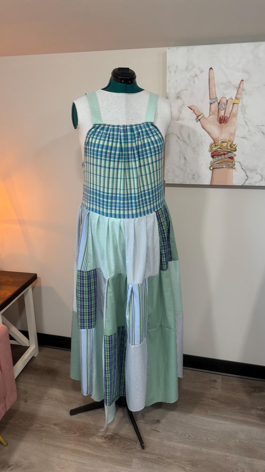Upcycled Patchwork Maxi Dress | Handmade From Men’s Shirts | Sustainable Cottagecore Boho Style