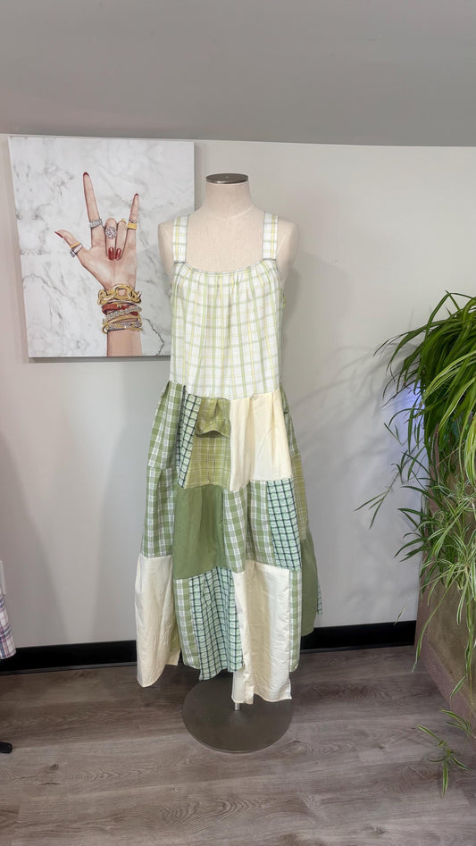Upcycled Patchwork Maxi Dress | Handmade From Men’s Shirts | Sustainable Cottagecore Boho Style