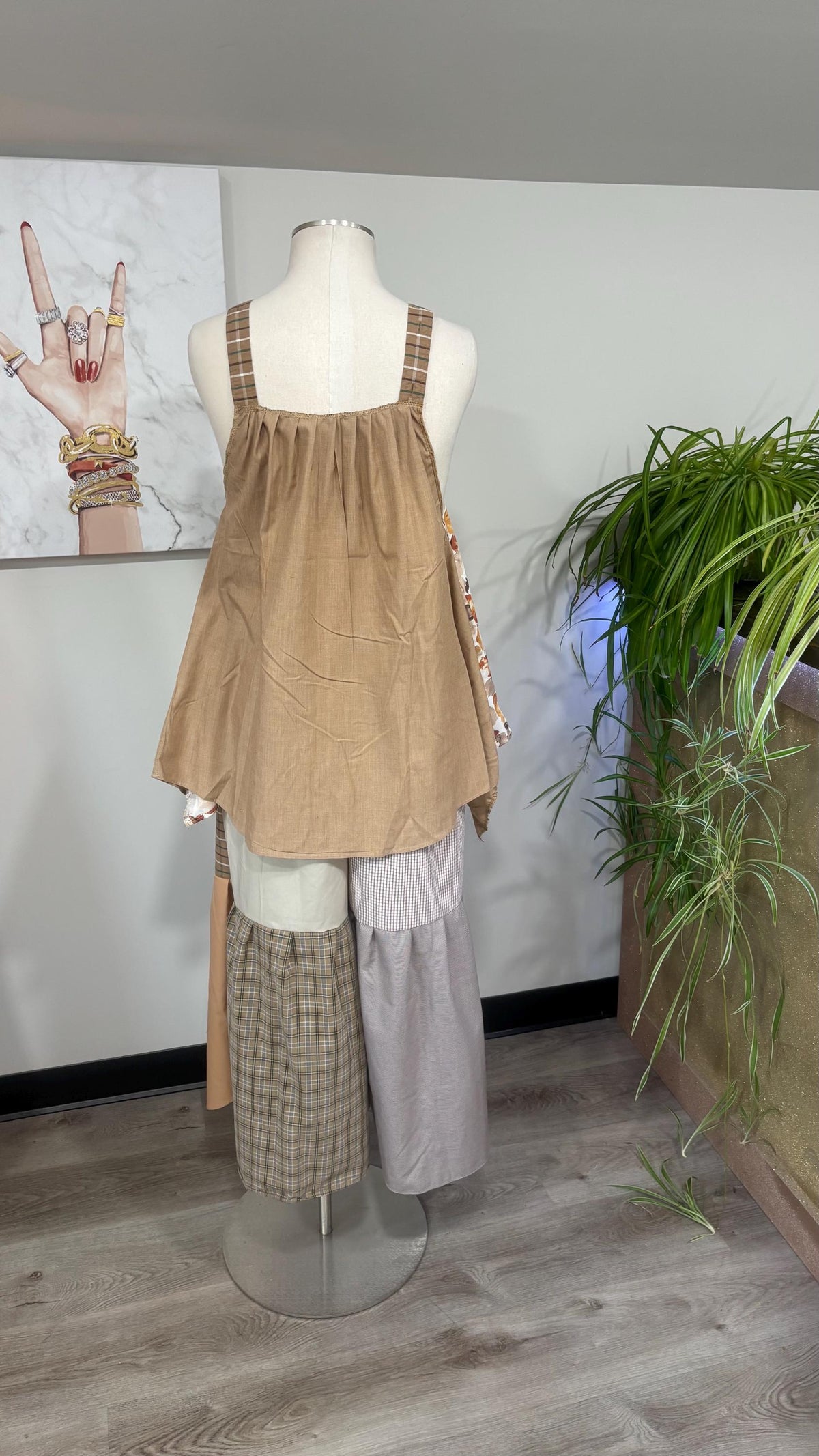 Reversible Patchwork Capri Set | Upcycled Men’s Shirts, Wide Leg Pants, Flowy Top