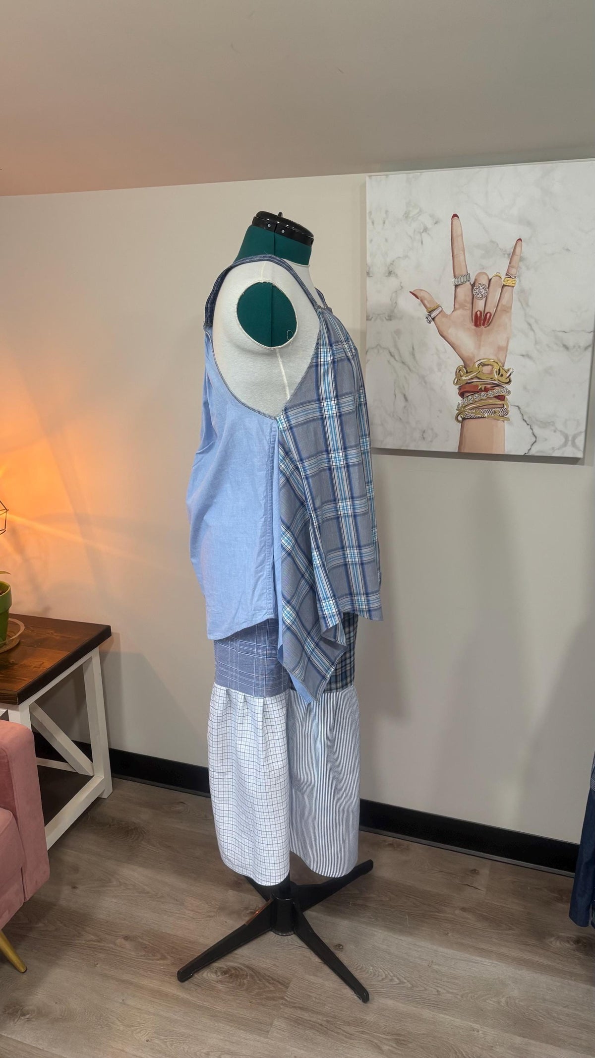 Reversible Patchwork Capri Set | Upcycled Men’s Shirts, Wide Leg Pants, Flowy Top