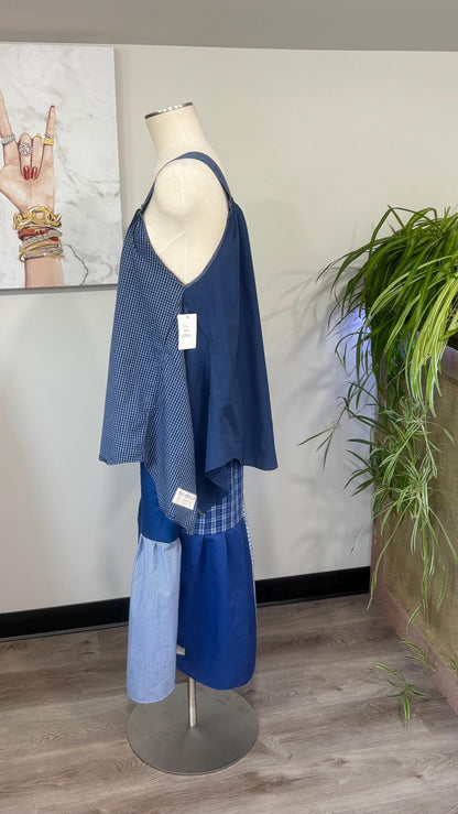 Reversible Patchwork Capri Set | Upcycled Men’s Shirts, Wide Leg Pants, Flowy Top