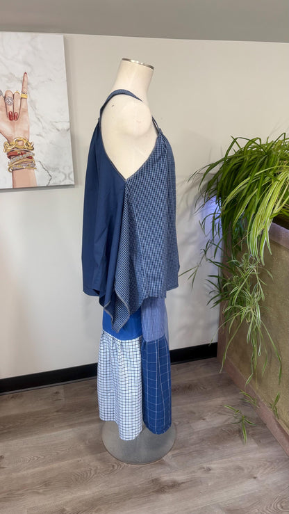 Reversible Patchwork Capri Set | Upcycled Men’s Shirts, Wide Leg Pants, Flowy Top