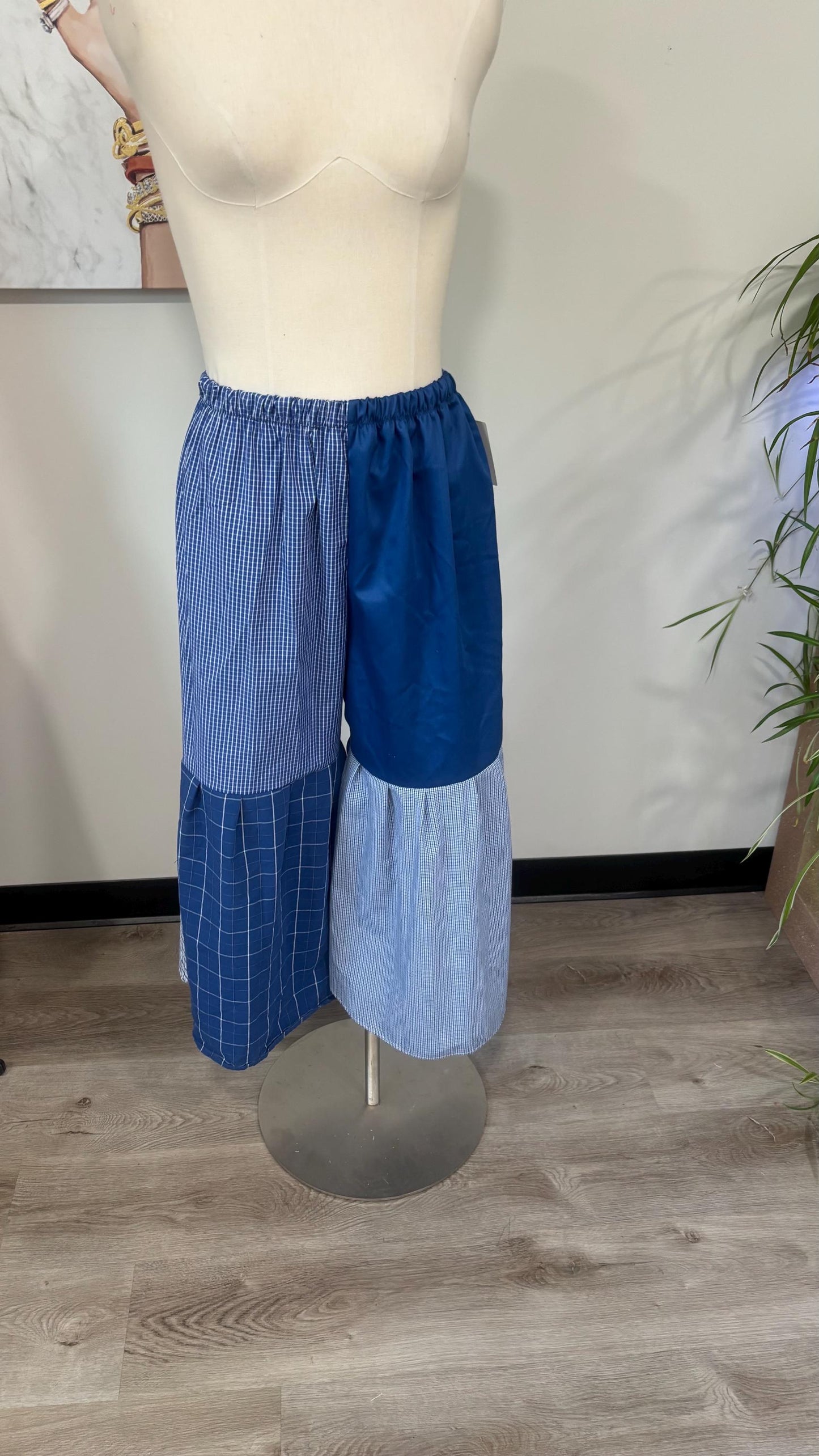 Reversible Patchwork Capri Set | Upcycled Men’s Shirts, Wide Leg Pants, Flowy Top