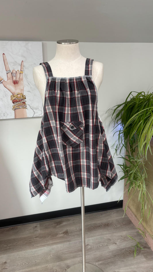 Reversible Upcycled Men’s Shirt Tank Top | Handmade Boho Tunic | Sustainable Patchwork Top | Oversized Cottagecore Blouse