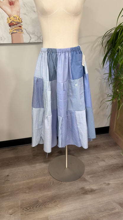 Reversible Patchwork Skirt Set | Upcycled Men’s Shirts, Flowy Top
