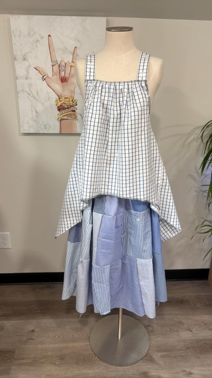 Reversible Patchwork Skirt Set | Upcycled Men’s Shirts, Flowy Top