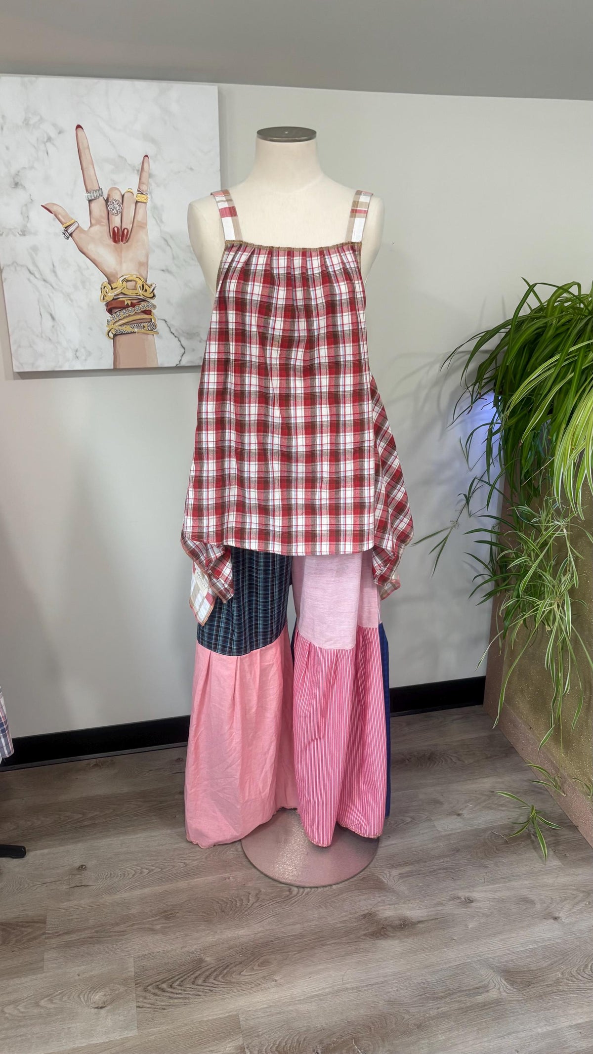 Upcycled Patchwork Two Piece Set | Reversible Top & Wide Leg Pants Made From Mens Shirts