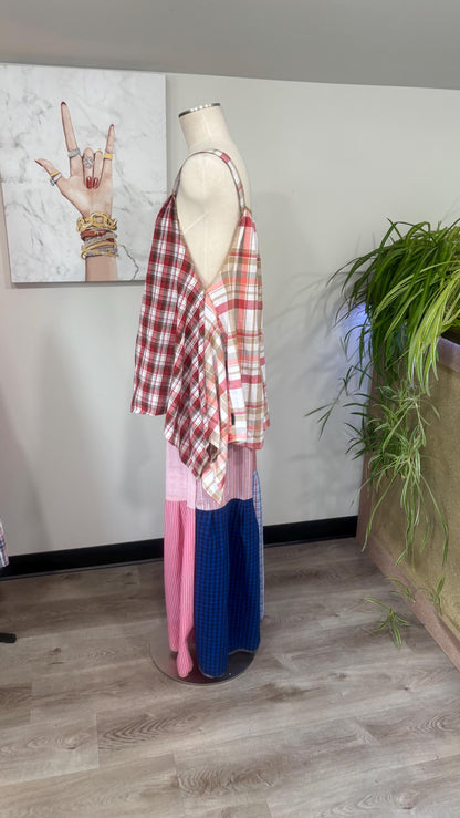 Upcycled Patchwork Two Piece Set | Reversible Top & Wide Leg Pants Made From Mens Shirts