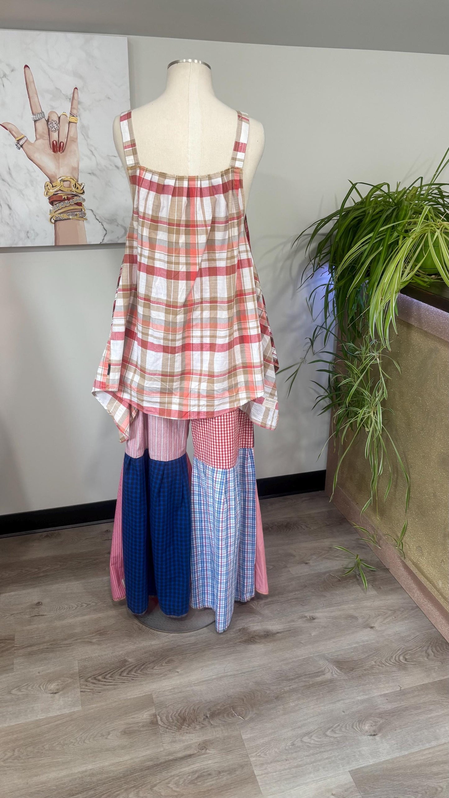 Upcycled Patchwork Two Piece Set | Reversible Top & Wide Leg Pants Made From Mens Shirts