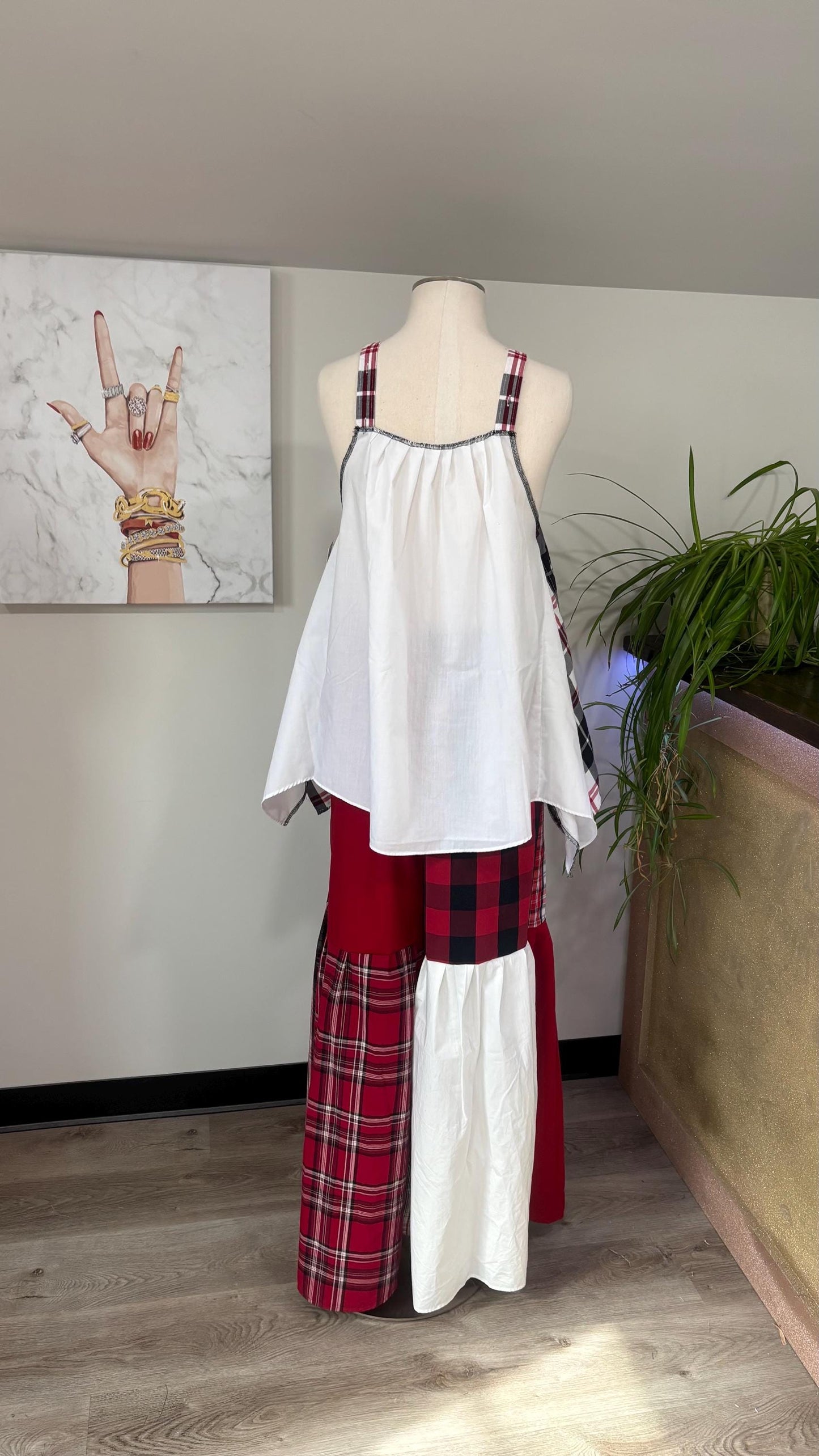Upcycled Patchwork Two Piece Set | Reversible Top & Wide Leg Pants Made From Mens Shirts