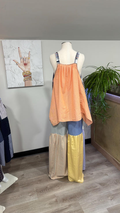 Upcycled Patchwork Two Piece Set | Reversible Flowy Top & Wide Leg Pants Made From Mens Shirts