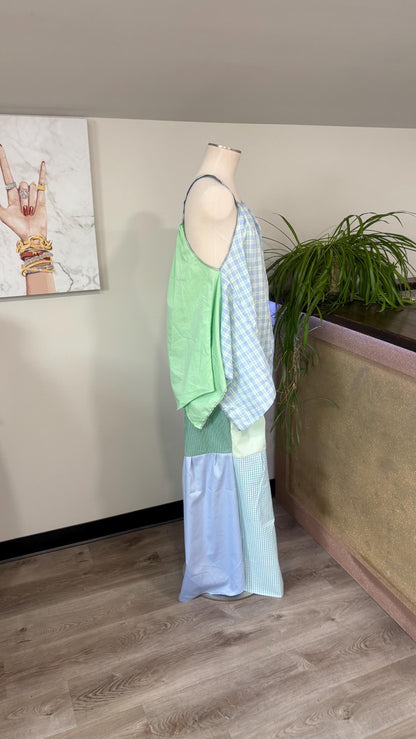 Upcycled Patchwork Two Piece Set | Reversible Flowy Top & Wide Leg Pants Made From Mens Shirts