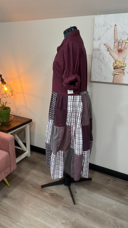 Upcycled Men’s Shirt Patchwork Duster • One of a Kind Plaid Dress