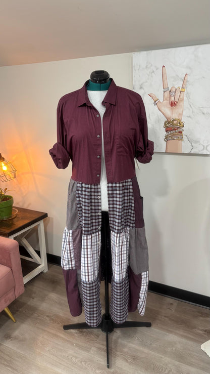 Upcycled Men’s Shirt Patchwork Duster • One of a Kind Plaid Dress