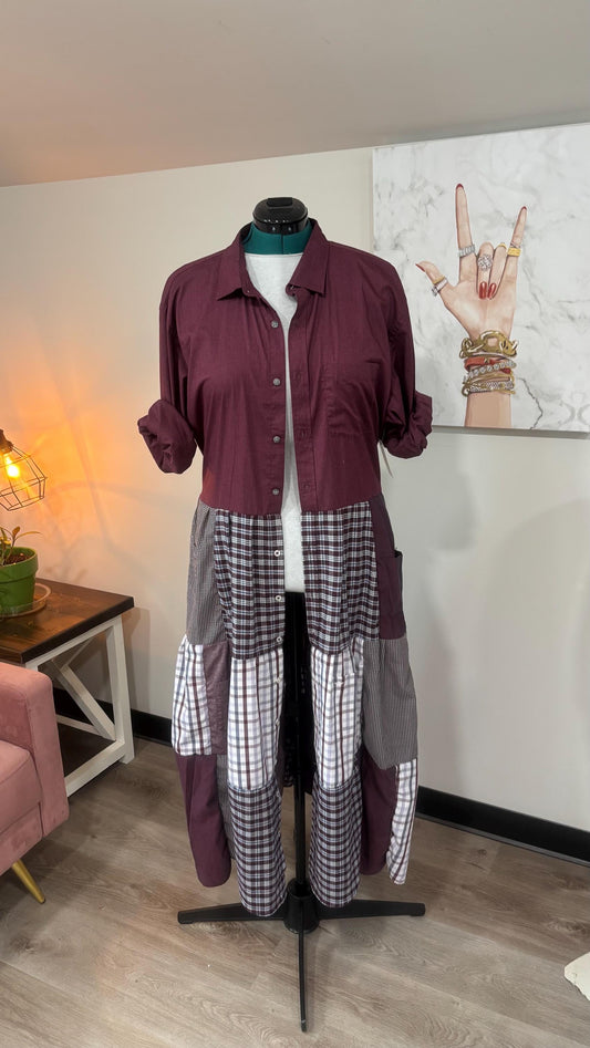 Upcycled Men’s Shirt Patchwork Duster • One of a Kind Plaid Dress