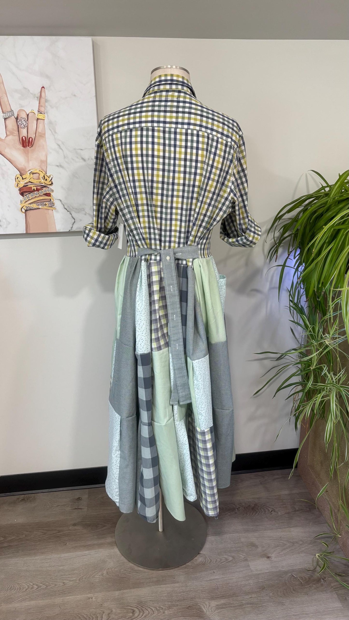 Upcycled Men’s Shirt Patchwork Duster • One of a Kind Plaid Dress