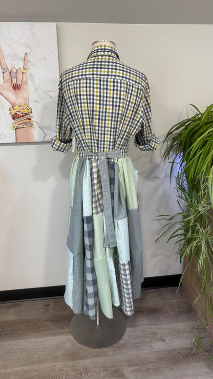 Upcycled Men’s Shirt Patchwork Duster • One of a Kind Plaid Dress