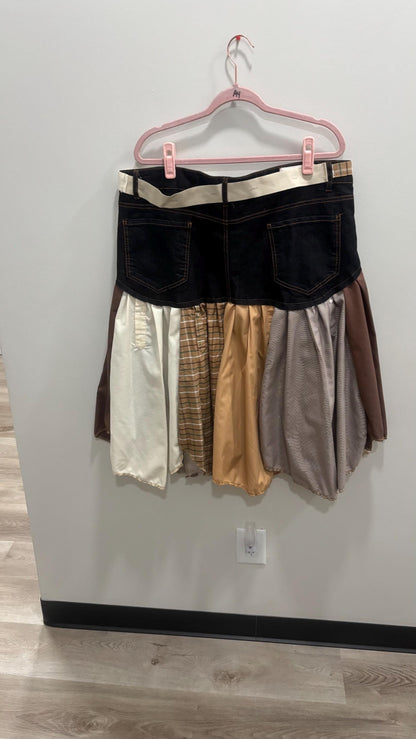 Reworked Denim Skirt | Upcycled Jeans & Mens Shirt Skirt | One-of-a-Kind