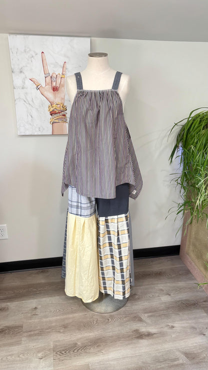 Upcycled Patchwork Two Piece Set | Reversible Flowy Top & Wide Leg Pants Made From Mens Shirts