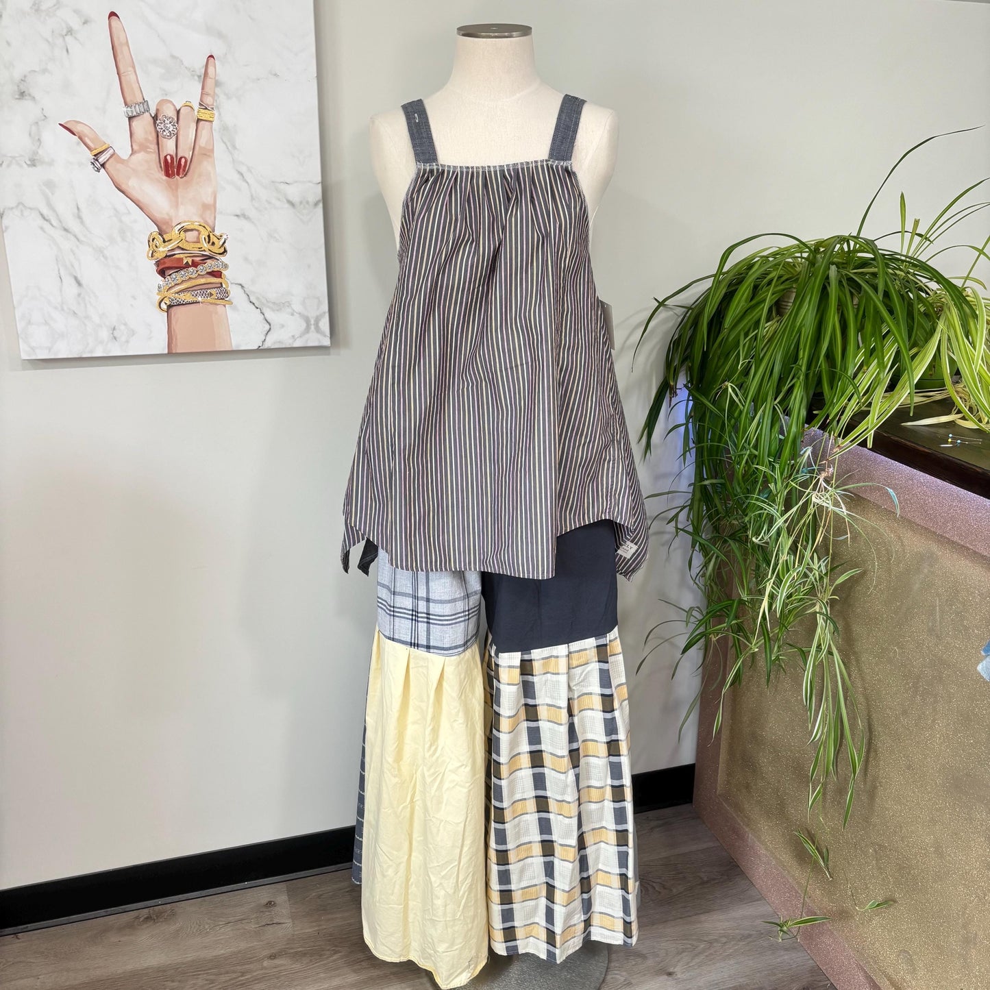 Upcycled Patchwork Two Piece Set | Reversible Flowy Top & Wide Leg Pants Made From Mens Shirts