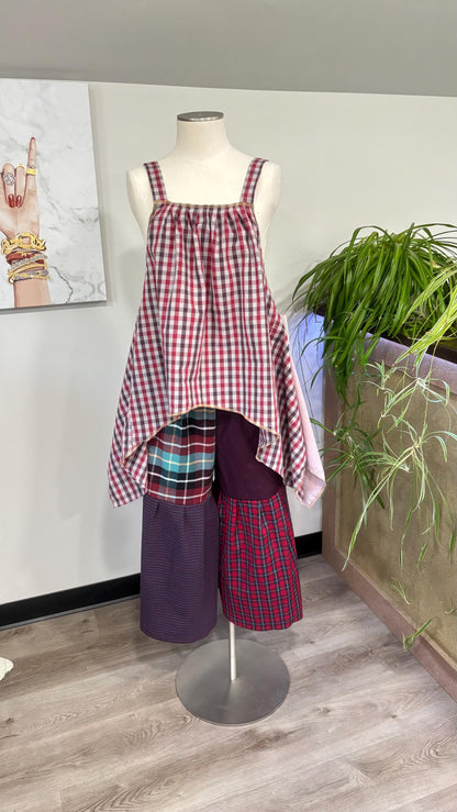 Reversible Patchwork Capri Set | Upcycled Men’s Shirts, Wide Leg Pants, Flowy Top