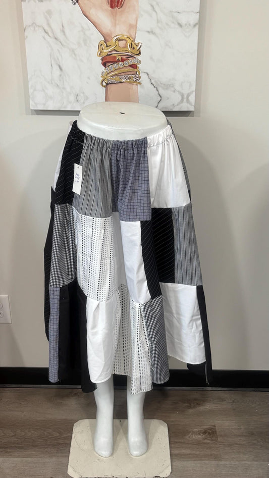 Upcycled Men’s Shirt Patchwork Maxi Skirt | Boho Cottagecore Skirt | One-of-a-Kind Sustainable Fashion
