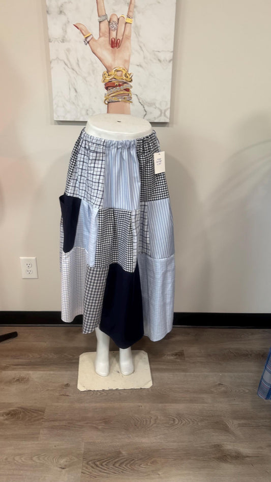 Upcycled Men’s Shirt Patchwork Maxi Skirt | Boho Cottagecore Skirt | One-of-a-Kind Sustainable Fashion