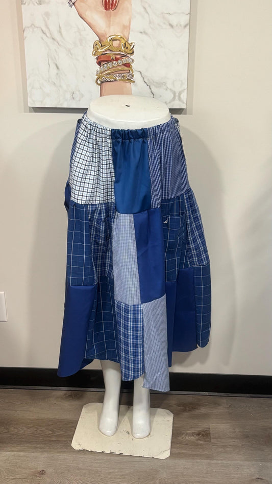 Upcycled Men’s Shirt Patchwork Maxi Skirt | Boho Cottagecore Skirt | One-of-a-Kind Sustainable Fashion