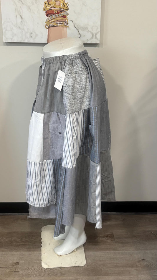 Upcycled Men’s Shirt Patchwork Maxi Skirt | Boho Cottagecore Skirt | One-of-a-Kind Sustainable Fashion