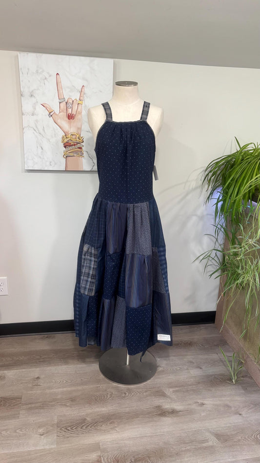 Upcycled Patchwork Maxi Dress | Handmade From Men’s Shirts | Sustainable Cottagecore Boho Style