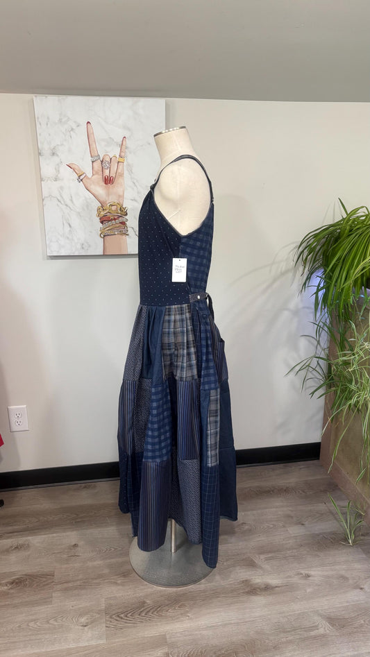 Upcycled Patchwork Maxi Dress | Handmade From Men’s Shirts | Sustainable Cottagecore Boho Style
