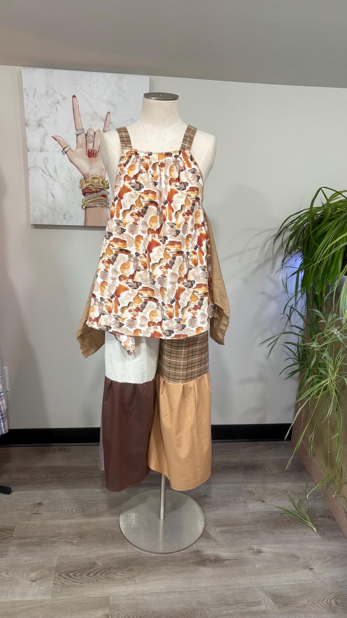 Reversible Patchwork Capri Set | Upcycled Men’s Shirts, Wide Leg Pants, Flowy Top