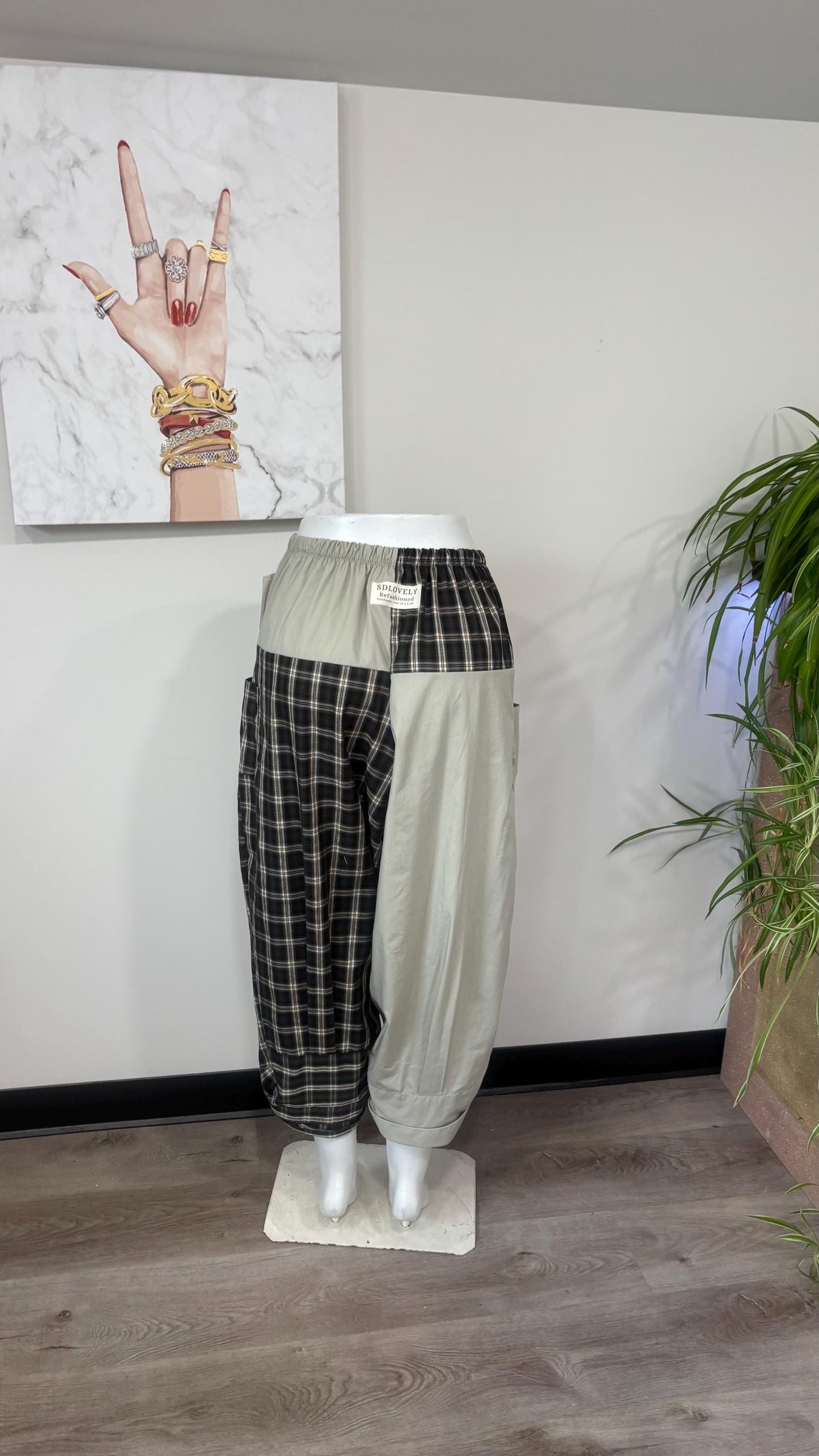 Upcycled Men’s Shirt Balloon Pants | Handmade Boho Pants | Sustainable Lounge Pants | One of a Kind Patchwork Pants