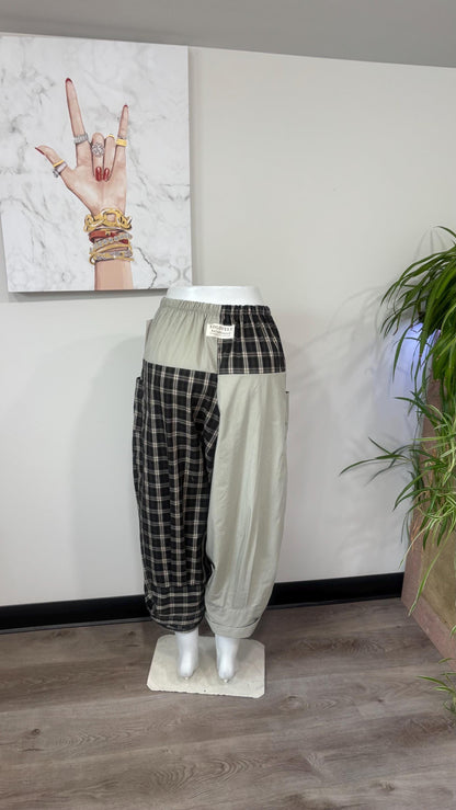 Upcycled Men’s Shirt Balloon Pants | Handmade Boho Pants | Sustainable Lounge Pants | One of a Kind Patchwork Pants