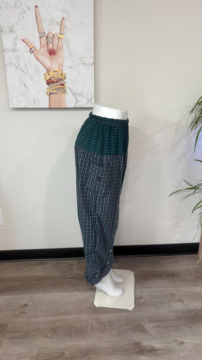 Upcycled Men’s Shirt Balloon Pants | Handmade Boho Pants | Sustainable Lounge Pants | One of a Kind Patchwork Pants