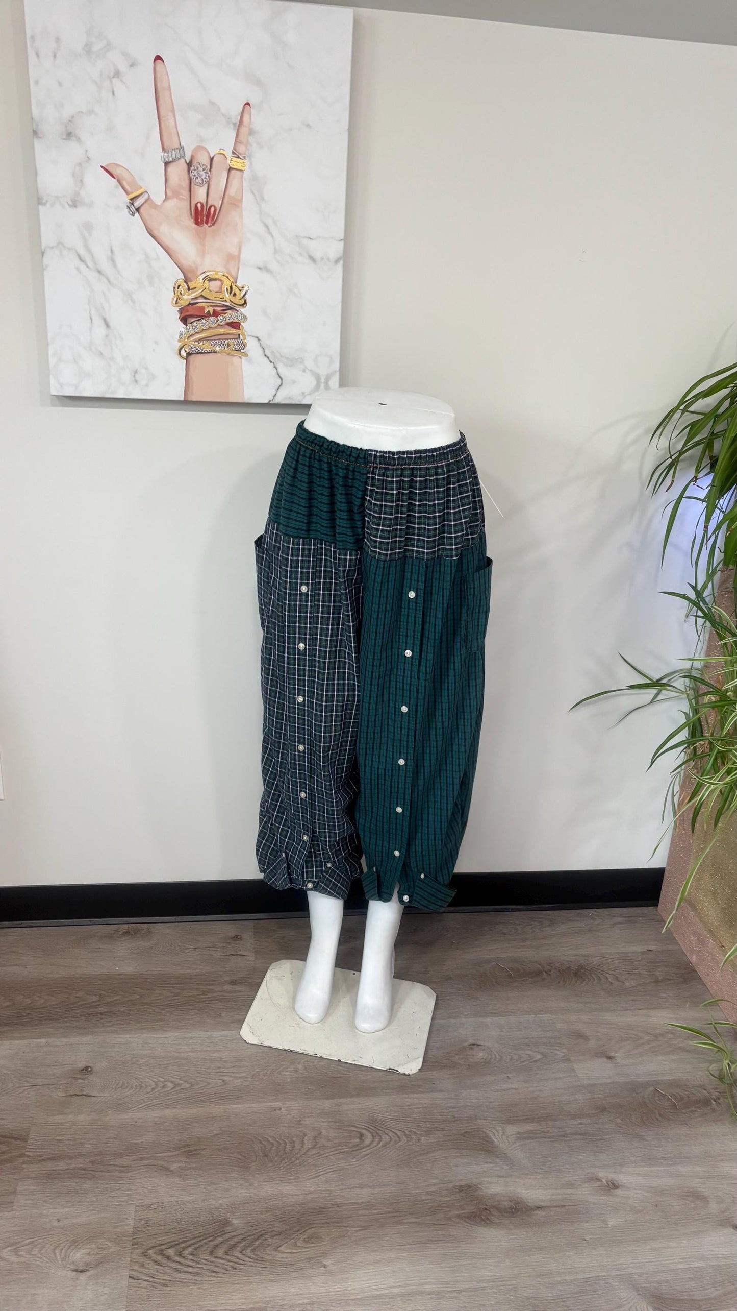 Upcycled Men’s Shirt Balloon Pants | Handmade Boho Pants | Sustainable Lounge Pants | One of a Kind Patchwork Pants
