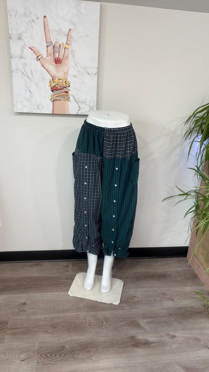 Upcycled Men’s Shirt Balloon Pants | Handmade Boho Pants | Sustainable Lounge Pants | One of a Kind Patchwork Pants