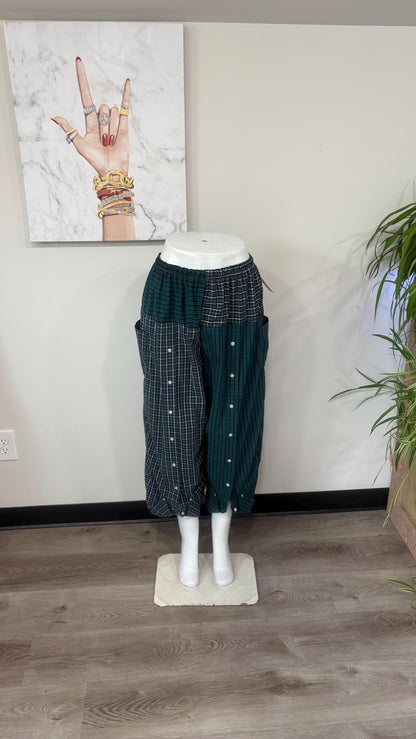 Upcycled Men’s Shirt Balloon Pants | Handmade Boho Pants | Sustainable Lounge Pants | One of a Kind Patchwork Pants