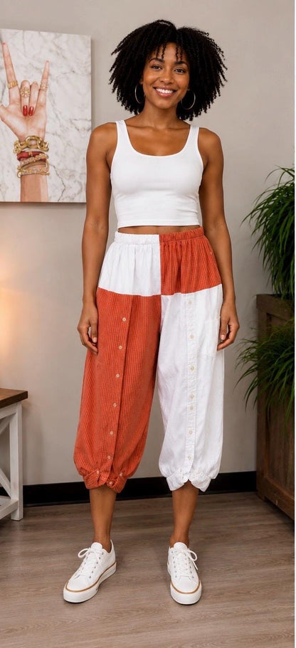 Upcycled Men’s Shirt Balloon Pants | Handmade Boho Pants | Sustainable Lounge Pants | One of a Kind Patchwork Pants