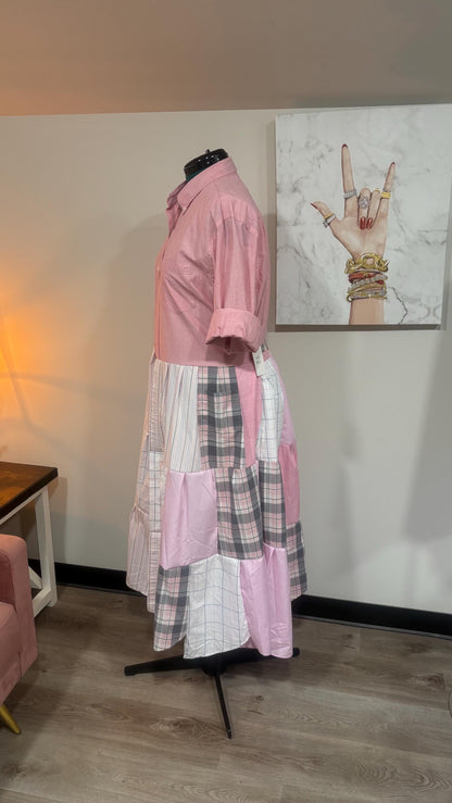 Upcycled Men’s Shirt Patchwork Duster • One of a Kind Plaid Dress